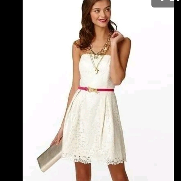 NWOT LILLY PULITZER MARIELLE CAMEO WHITE RACE FOR THIS LACE STRAPLESS DRESS - Picture 4 of 15